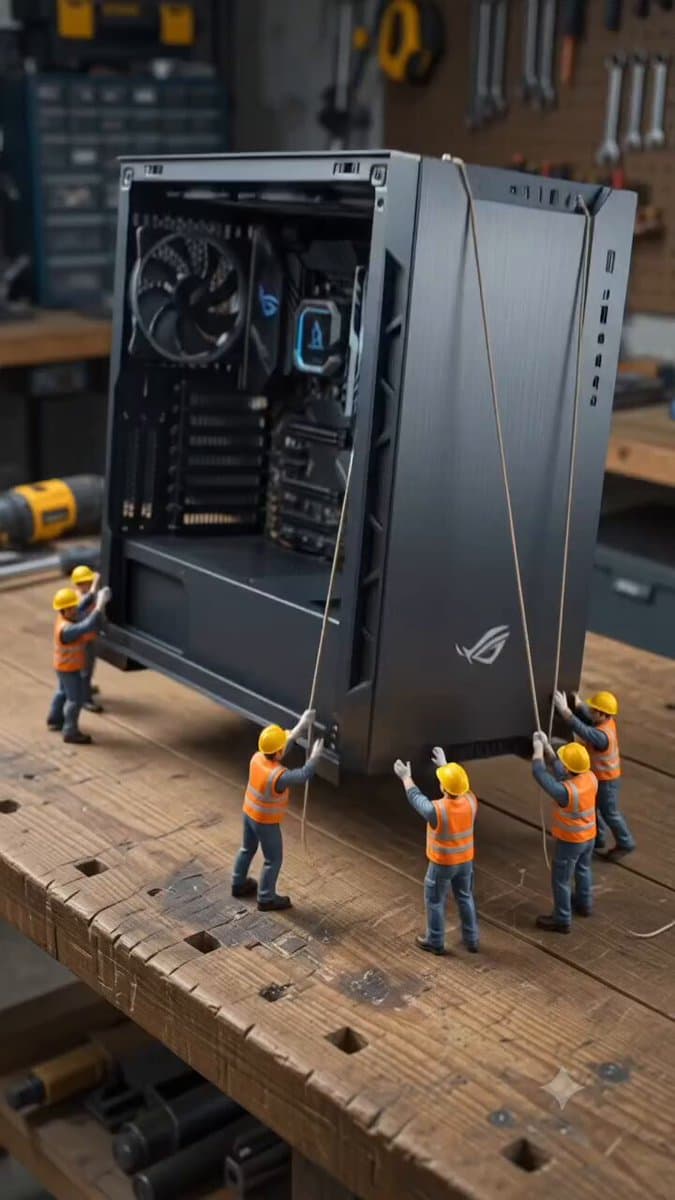 highly detailed cinematic macro video of a giant high-end graphics card being in