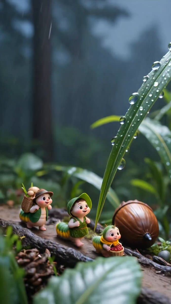 Create a 15-second vertical 9:16 cinematic miniature fantasy video set in a lush