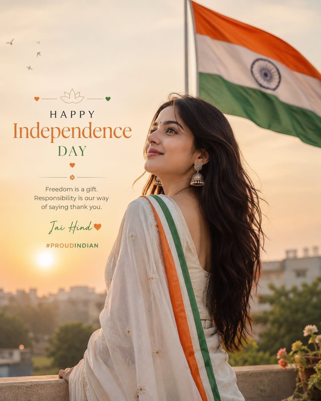 Create a premium, photorealistic Independence Day portrait in the signature Avan