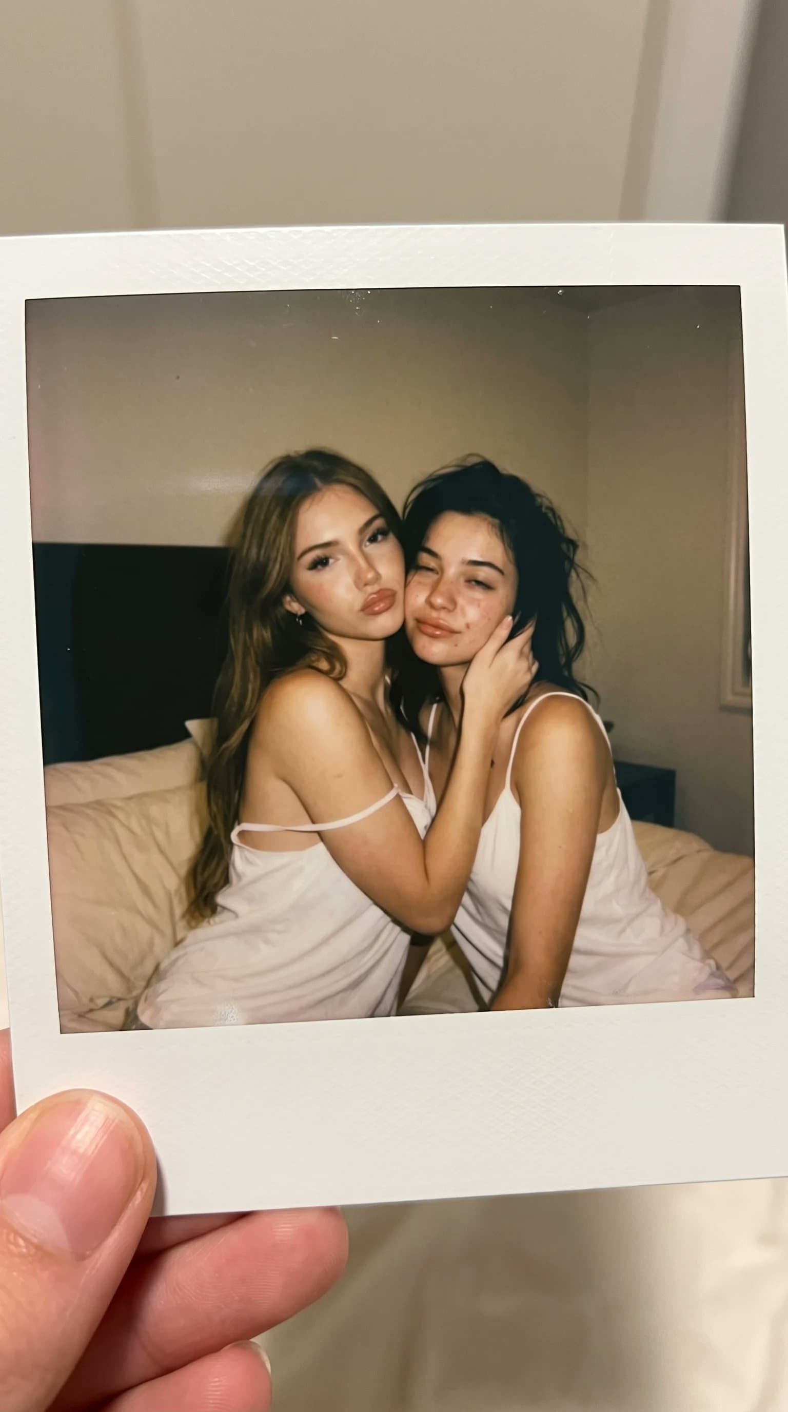 An authentic Y2K Polaroid instant film snapshot during a cozy late-night sleepov