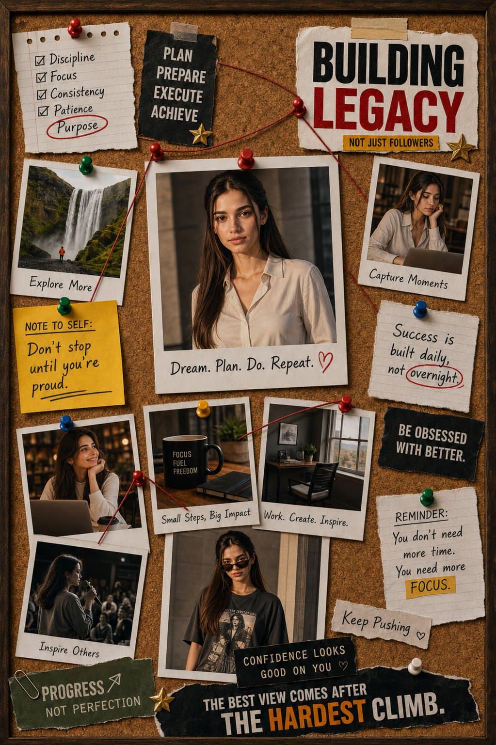 Create a cinematic, ultra-realistic Pinterest-style vision board collage arrange