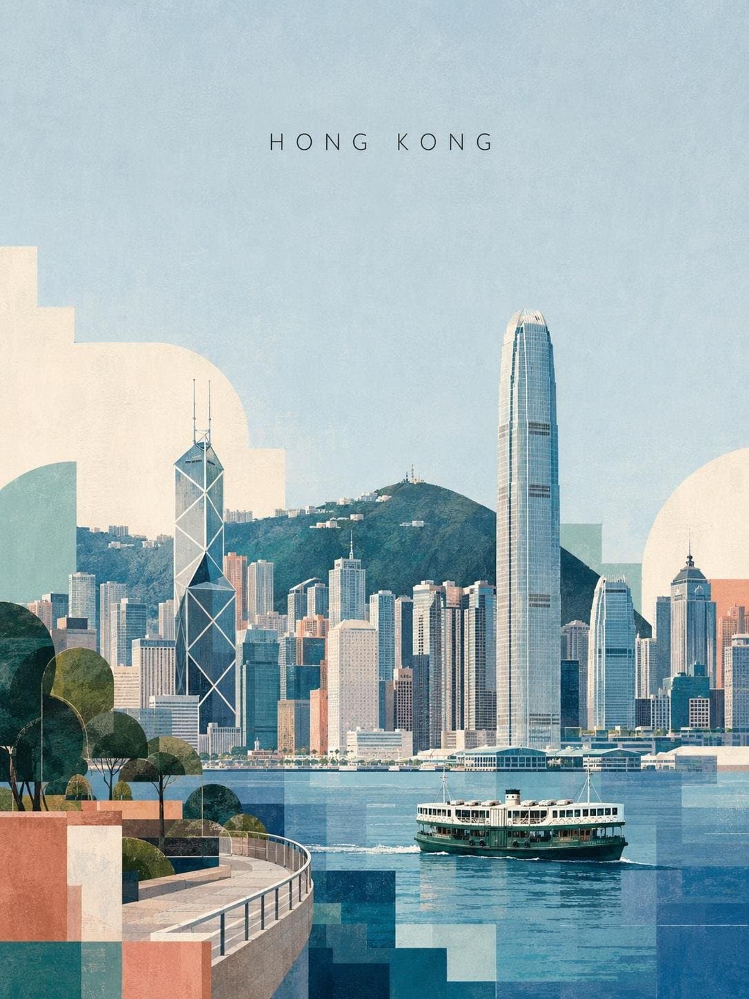 Create a refined editorial travel poster illustration of TAIPEI, inspired by vin