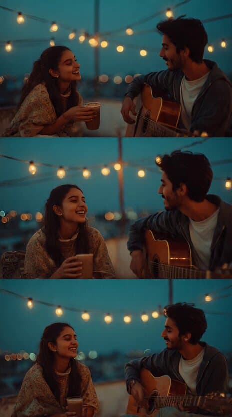 Create a cinematic, ultra-realistic 6–8 second romantic evening video of a young