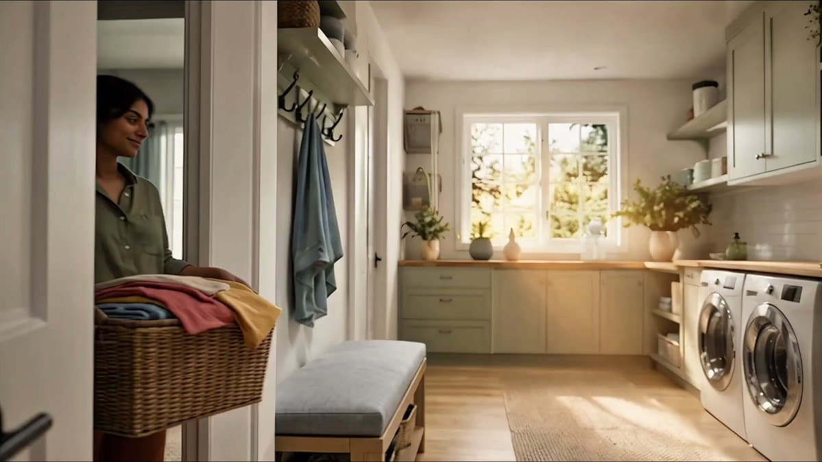 Create a 30-second photorealistic cinematic laundry commercial featuri