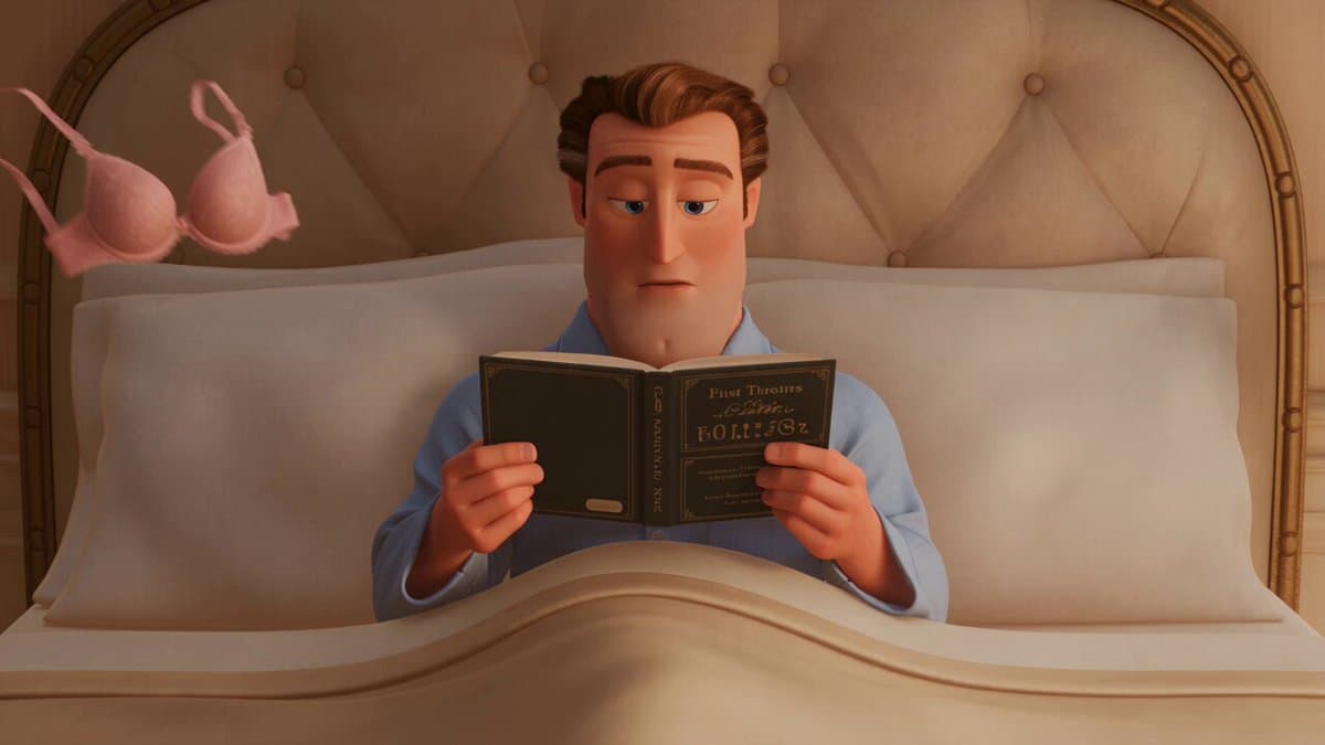 Create a 15-second hilarious animated sequence in a warm, elegant 3D cartoon/Pix