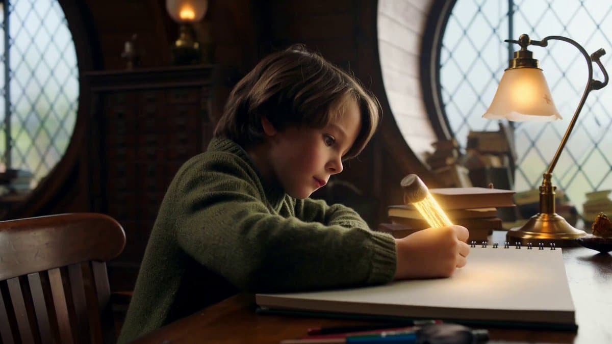

Create a 15-second fast-paced cinematic fantasy video featuring a young boy si
