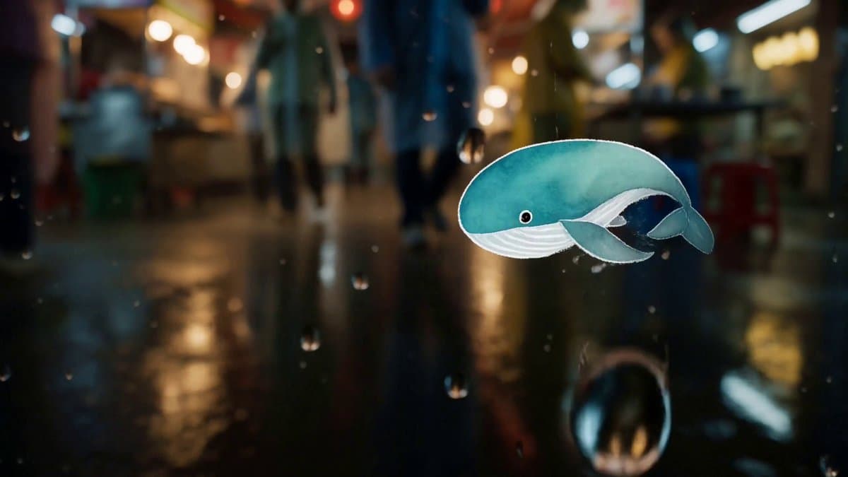 15 seconds, 16:9 horizontal short film. A crowded outdoor night market during a 