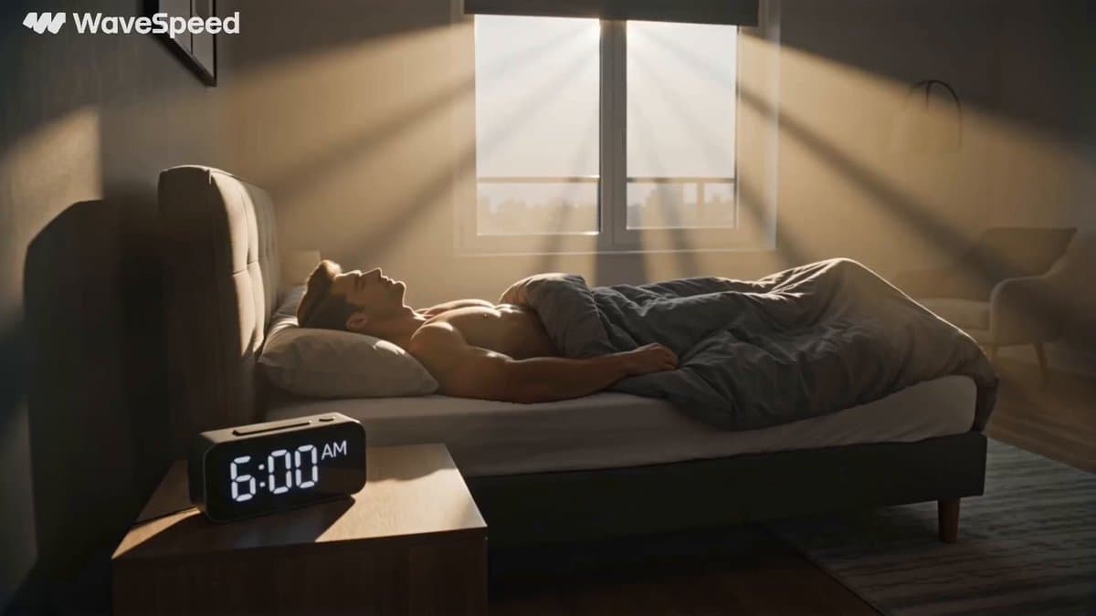 Fitness Freak’s Morning Routine: A fit young man wakes up at 6:00 AM in a modern