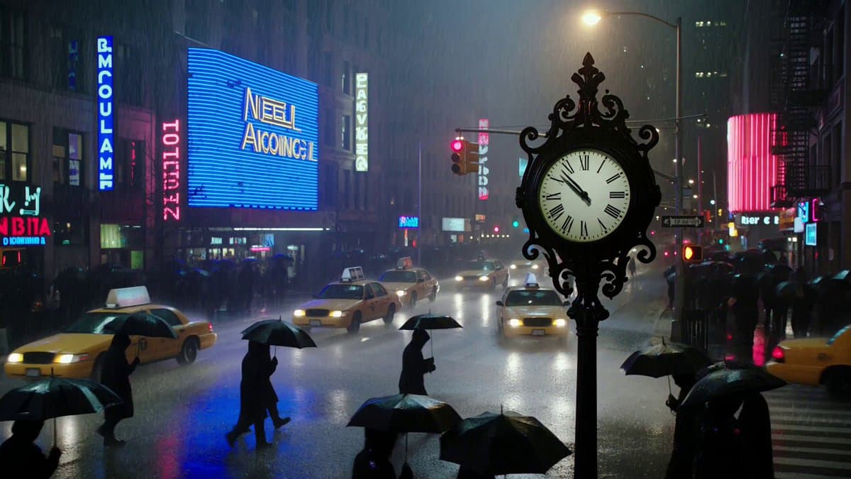 Create a cinematic supernatural thriller, 15 seconds, 16:9. 0–4s: a crowded city