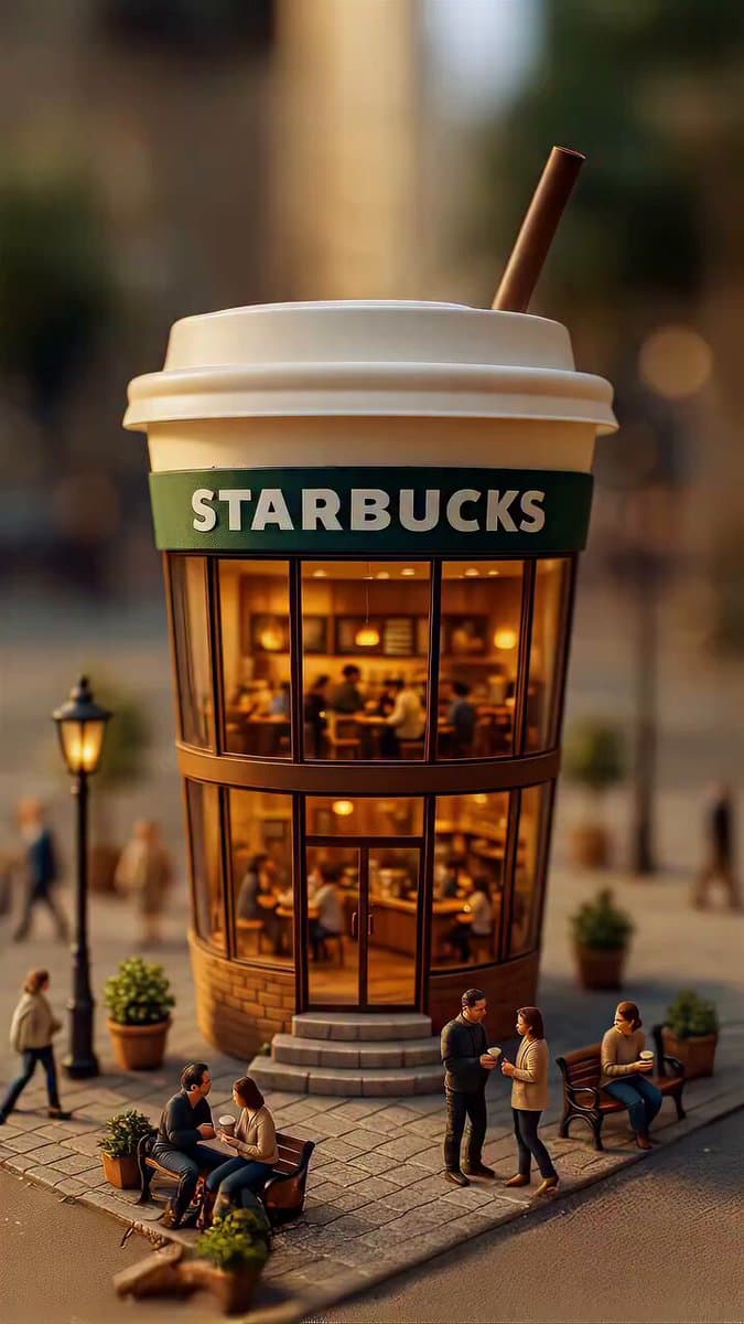 A hyper-realistic miniature city where giant food containers transform into full