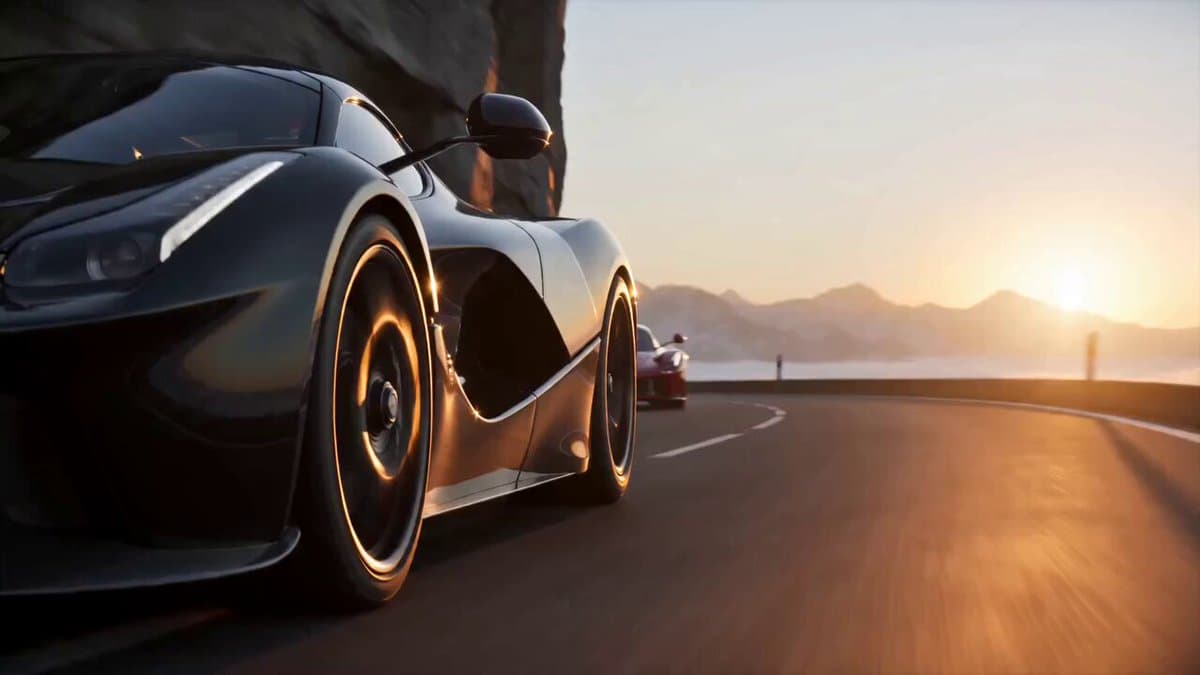 15-second ultra-cinematic racing sequence. Photorealistic. Stunning mountain aes