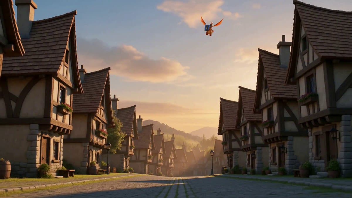 Stylized Pixar-inspired cinematic animated scene inside a medieval fantasy villa