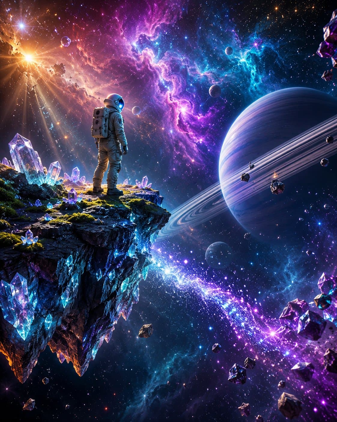 A breathtaking ultra-realistic wallpaper of a lone astronaut