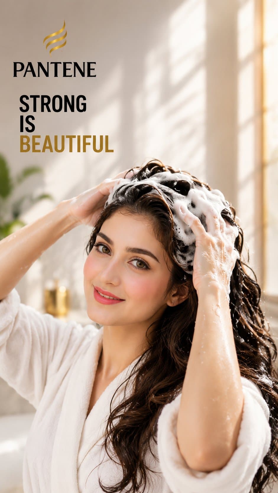Create a premium cinematic Pantene shampoo commercial using the uploaded image a