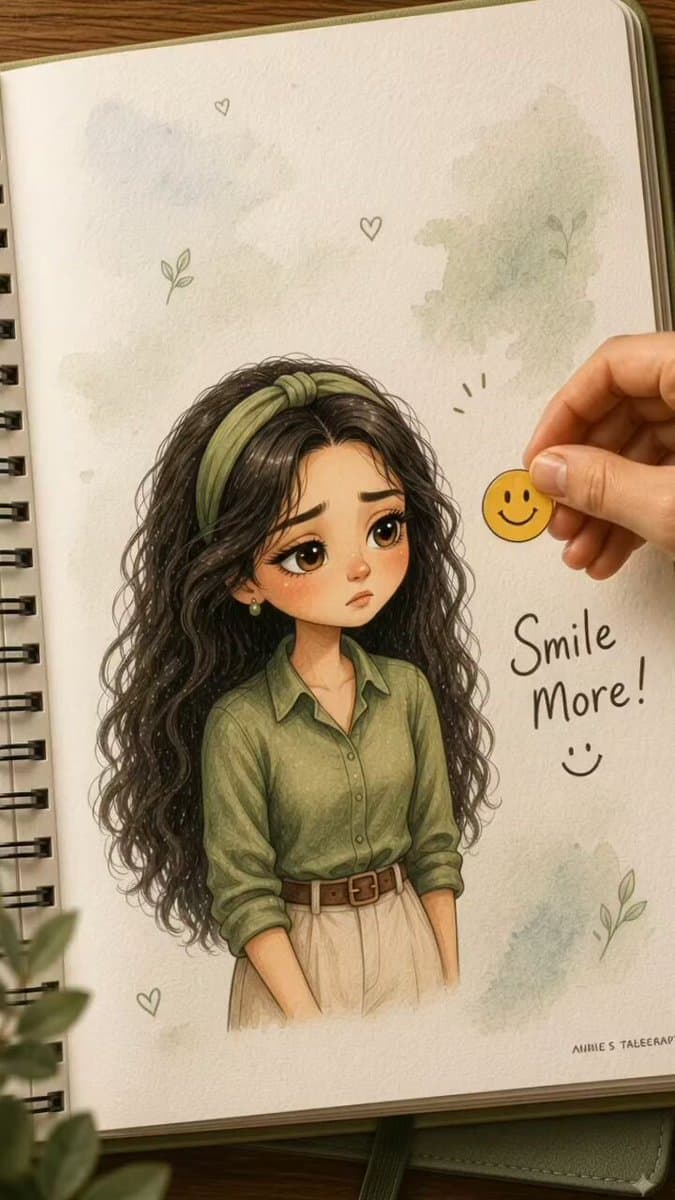 Cinematic close-up of a beautifully illustrated watercolor journal page on a woo