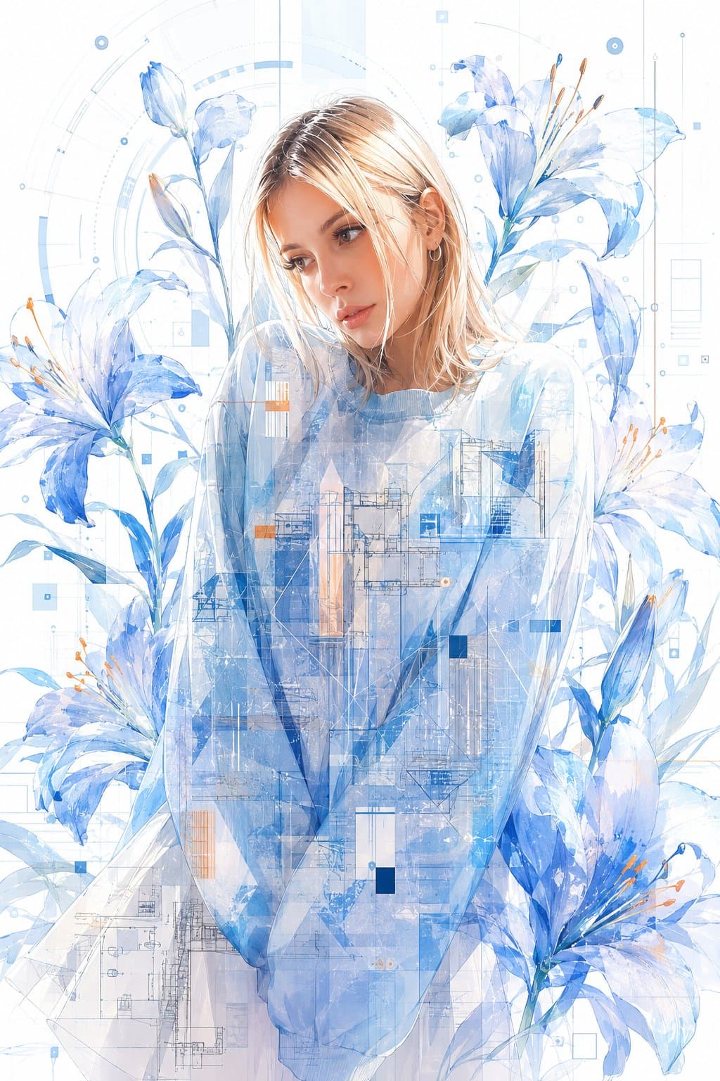 High-quality, modern anime-style digital illustration of the attached model. She