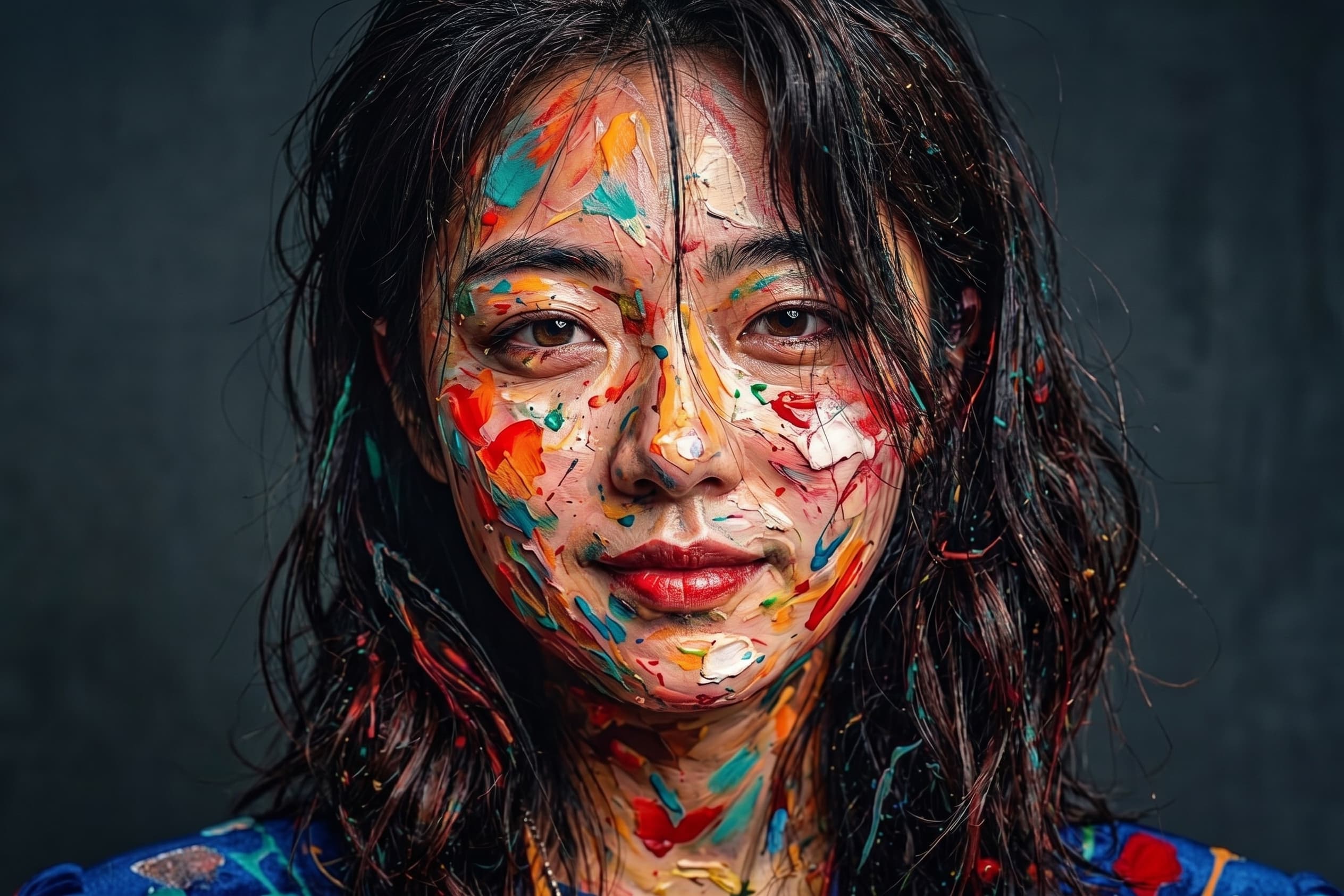 Ultra-realistic cinematic close-up portrait of a young woman, front-facing and l