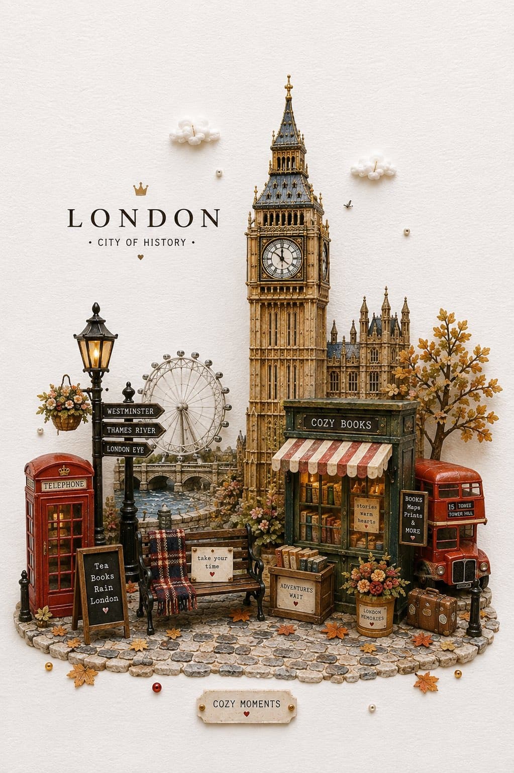 Create a whimsical handcrafted miniature diorama featuring [ICONIC STRUCTURE] as