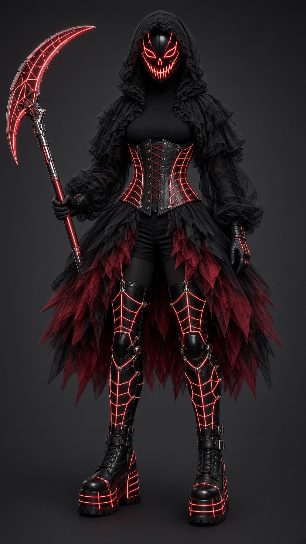 Dark Waking
"An image of a multi piece outfit, with cute, grunge, futuristic, re