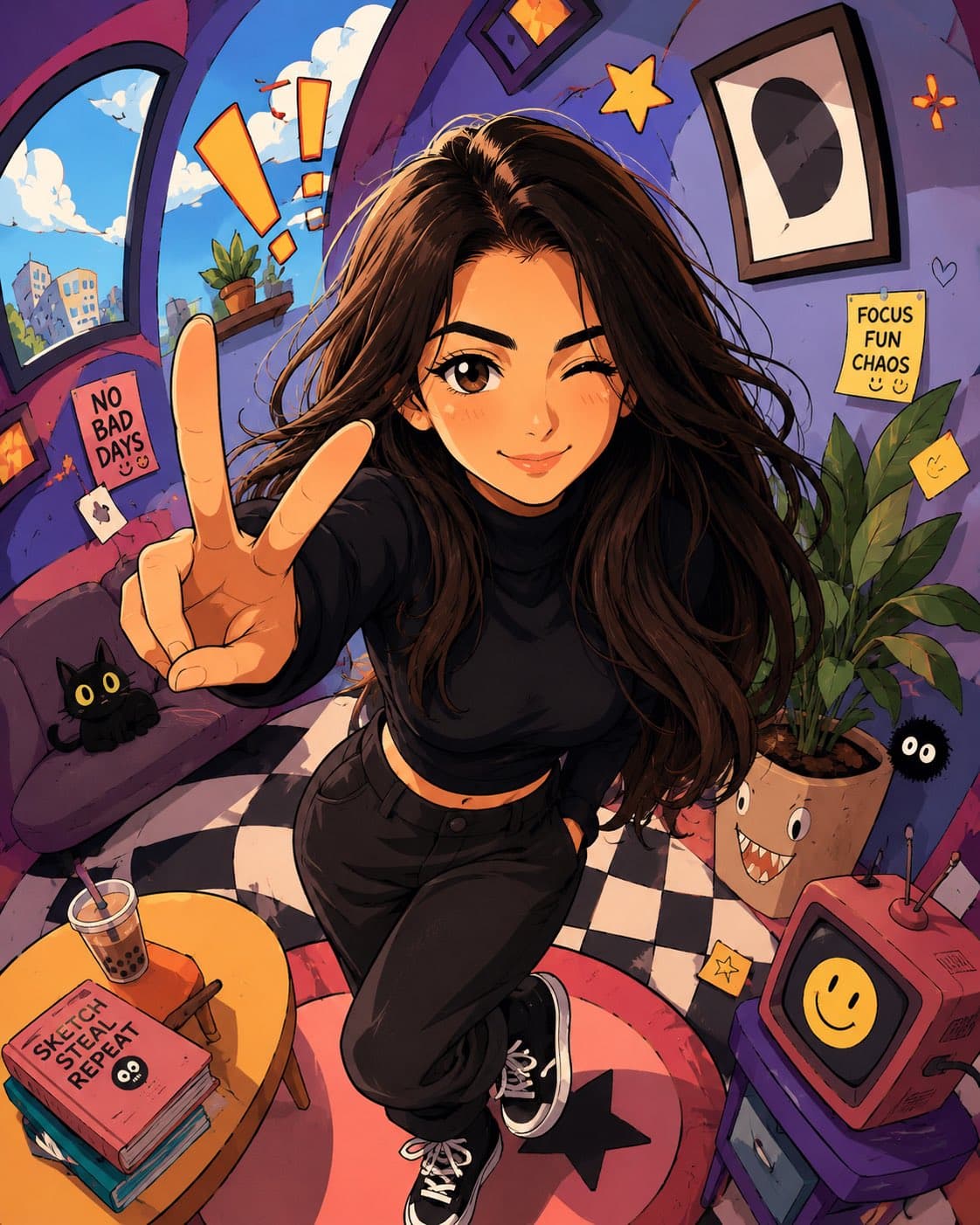 Create a trending anime art style image from the uploaded subject. Use confident