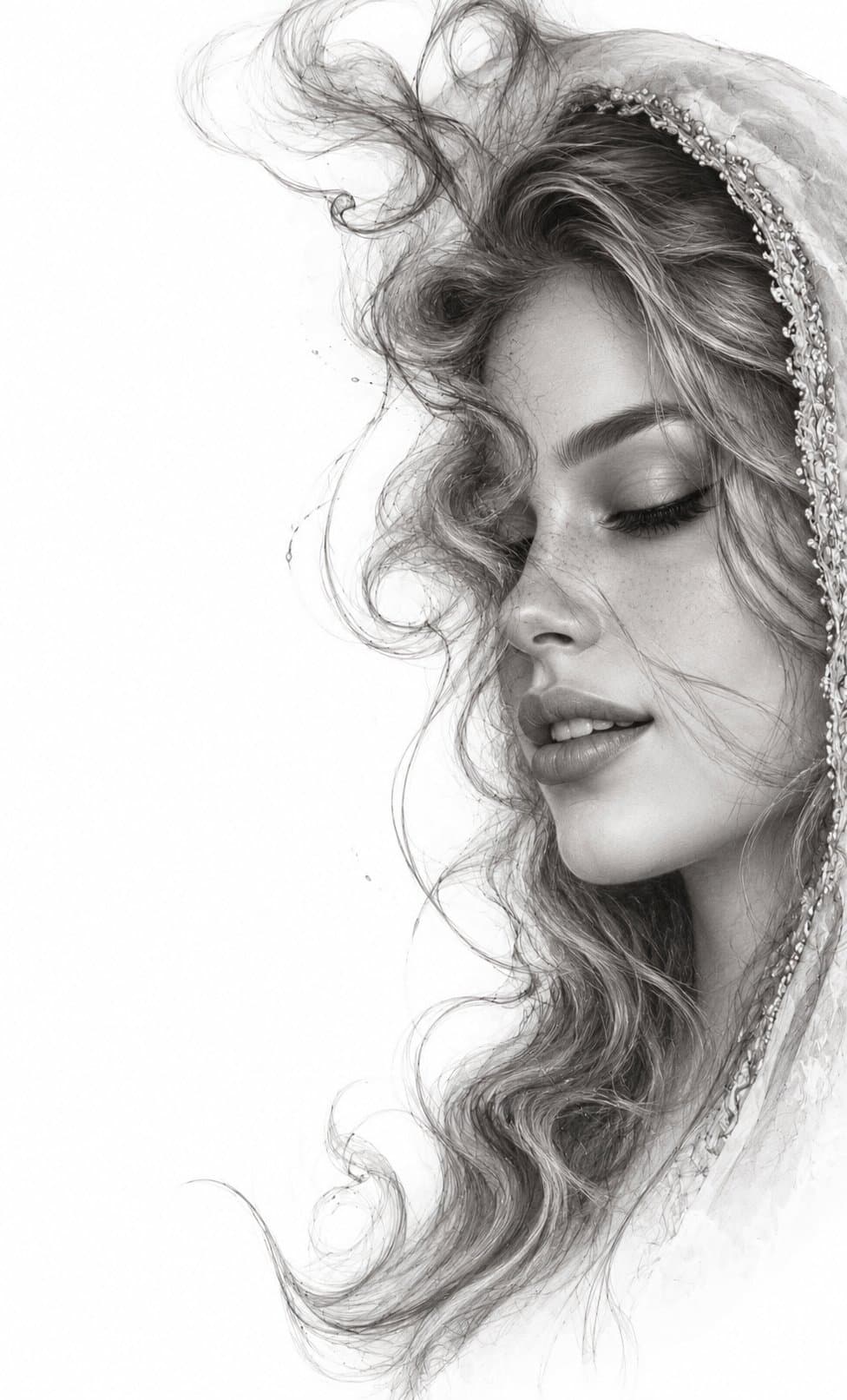 Create a highly realistic, elegant monochrome graphite pencil portrait of a beau